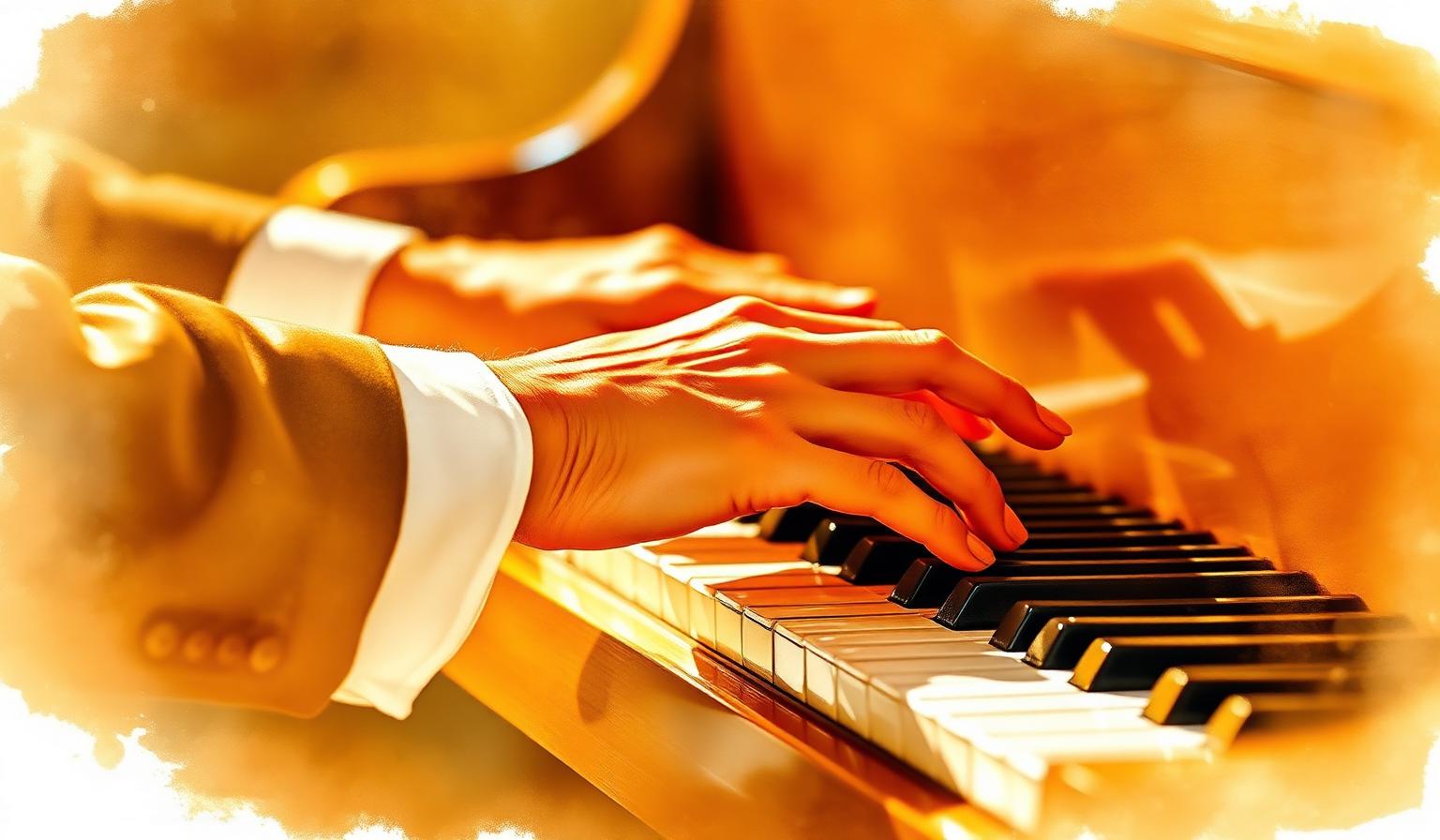 Aquarell von Pianistenhänden auf einer Klaviatur
